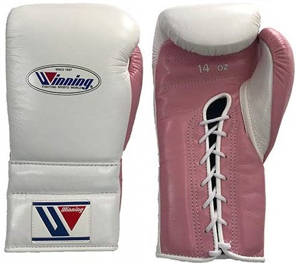 Lace-up Boxing Gloves - White · Pink