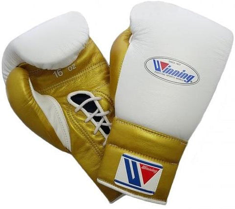 Lace-up Boxing Gloves - White · Gold